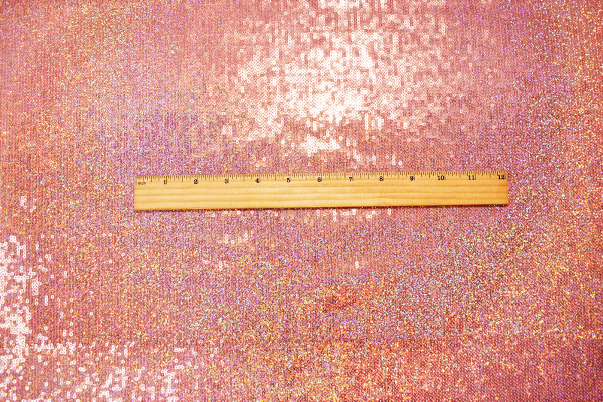 Peach Nylon Polyester Sequined Stretch Knit Fabric - Image 4