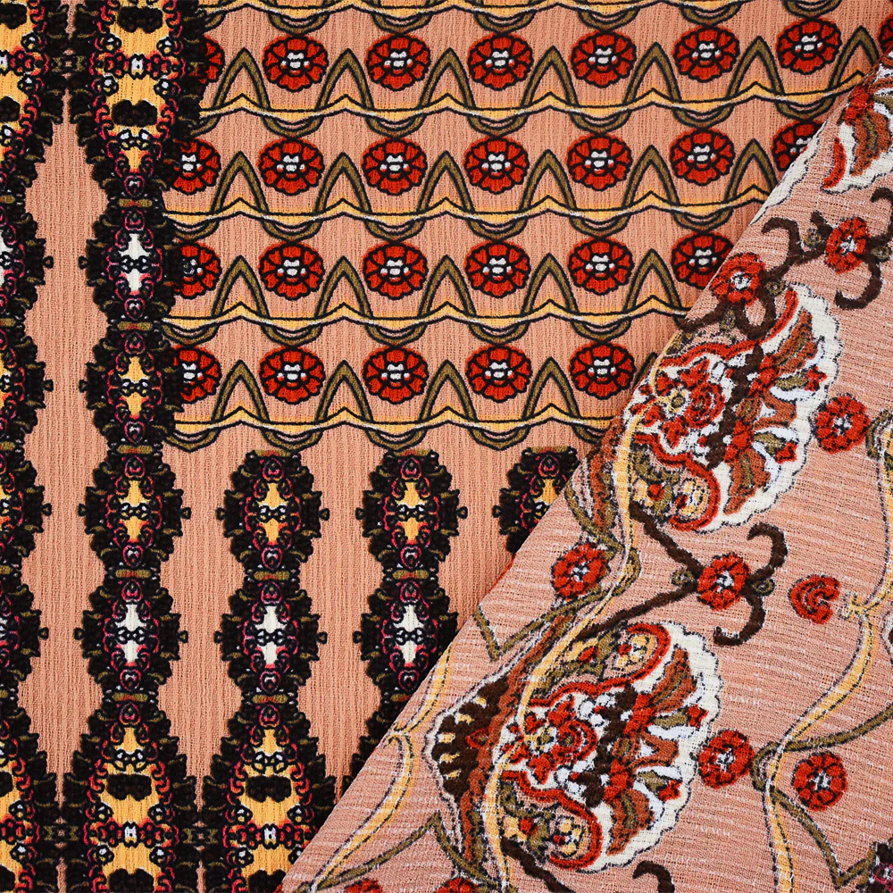 Peach-Red-Multi Moroccan Floral Printed Poly Crepe Georgette Woven Fabric - Image 2