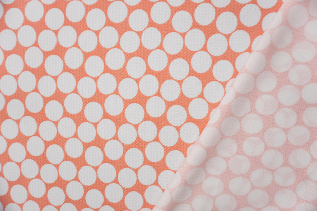 Peach-White Poly Dot Print Liverpool Double Knit Fabric - Image 2
