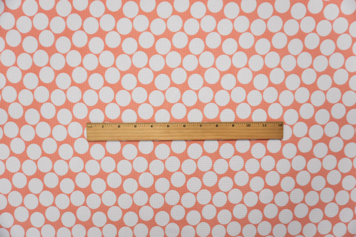 Peach-White Poly Dot Print Liverpool Double Knit Fabric - Image 4