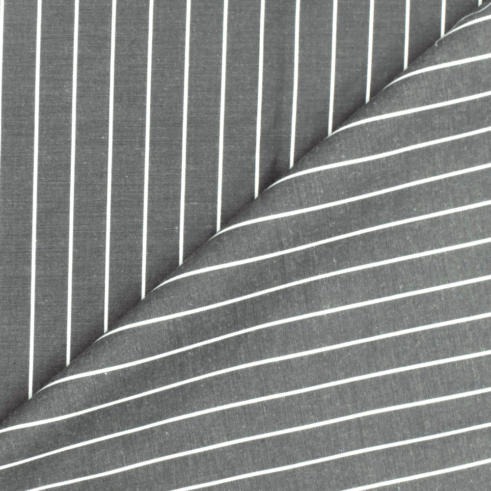 Pencil Black-White Stripe Polyester Shirting Woven Fabric - Image 4