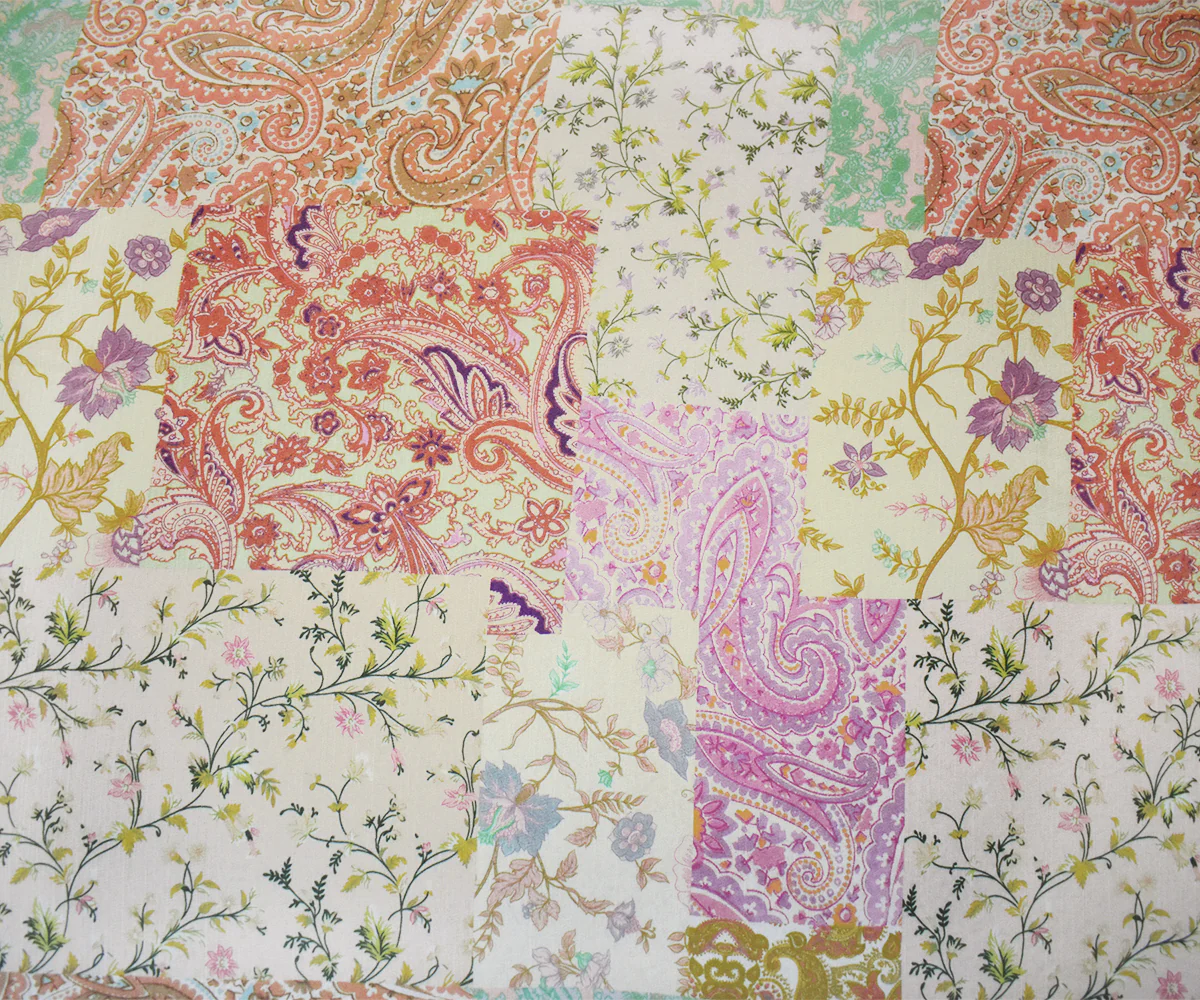 Pink-BeigeMulti Poly Ink Paisley Floral Printed Crinkle Yoryu Chiffon Woven Fabric - Image 3