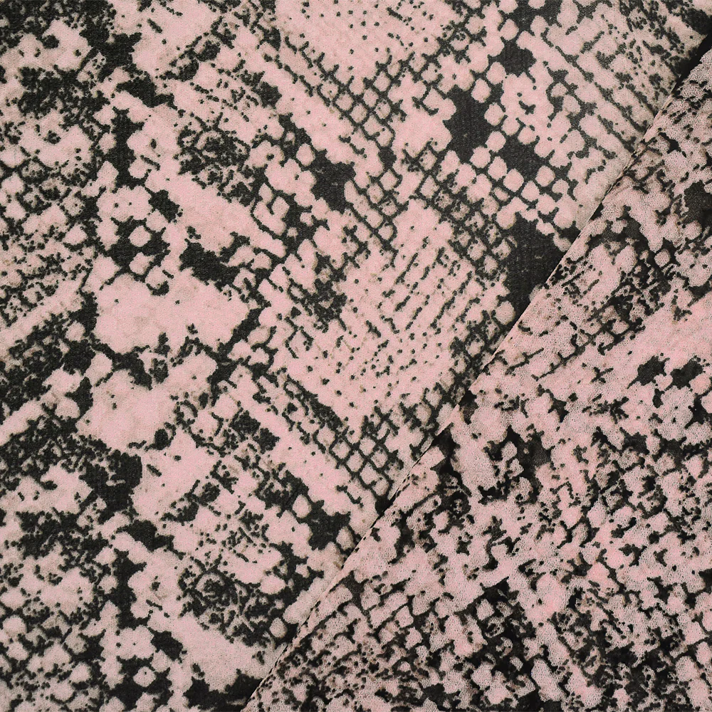 Pink-Black-Beige Snake Printed Poly Chiffon Woven Fabric - Image 2