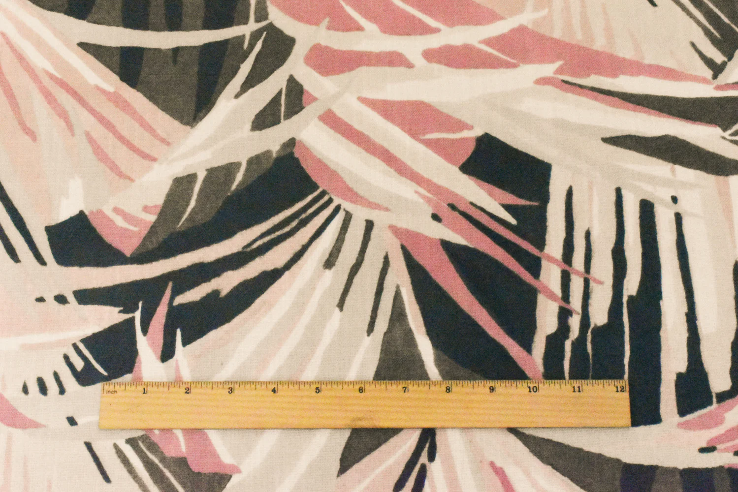 Pink-Black-Multi Abstract Leaf Printed Poly Woven Home Decorating Fabric - Image 5