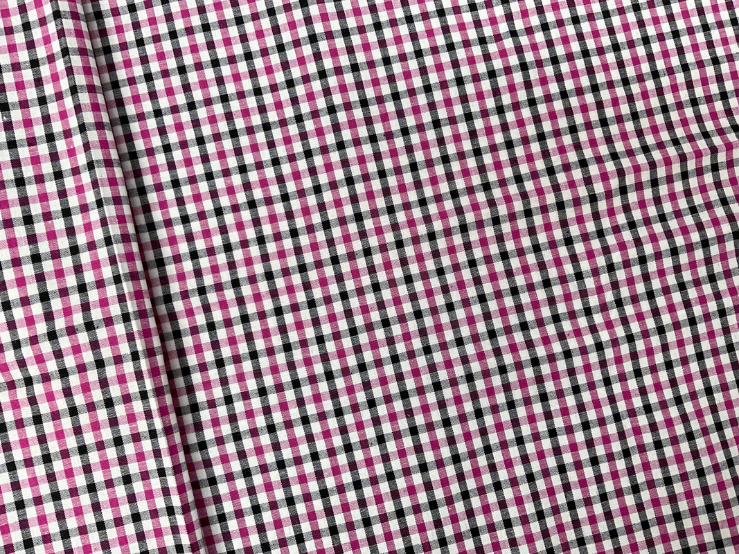 Pink-Black-Multi Cotton Spandex Check Gingham Woven Fabric - Image 2