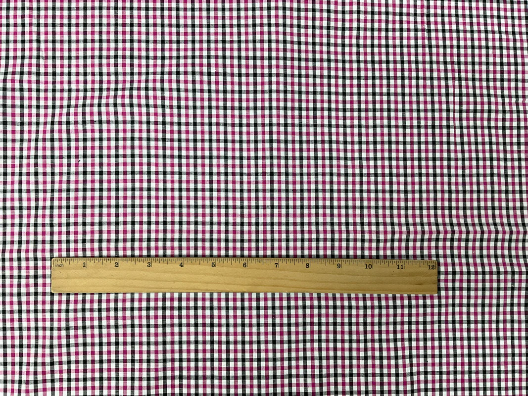 Pink-Black-Multi Cotton Spandex Check Gingham Woven Fabric - Image 4