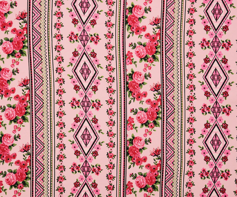 Pink-Black-Multi Rayon Floral Aztec Printed Challis Woven Fabric - Image 3
