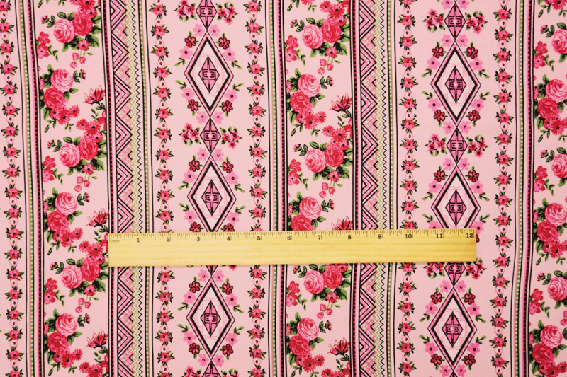 Pink-Black-Multi Rayon Floral Aztec Printed Challis Woven Fabric - Image 4