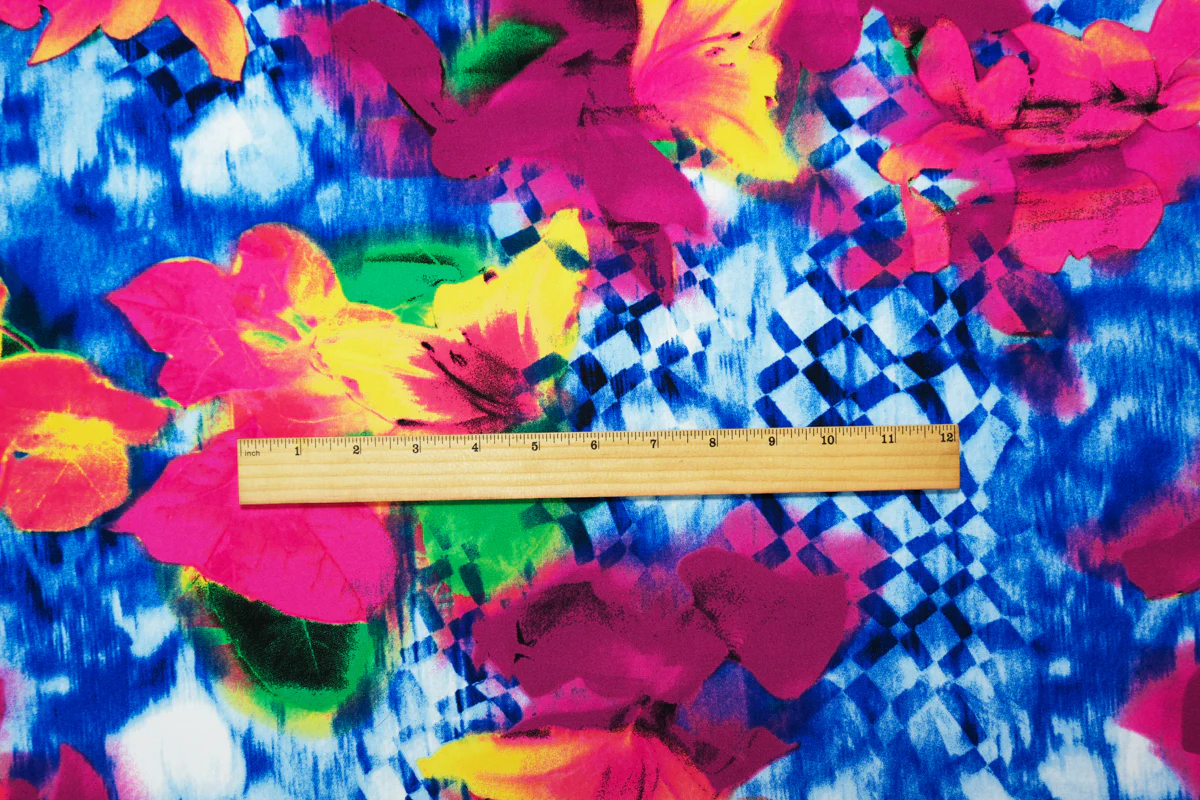 Pink-Blue-Multi Poly Stretch Floral Print ITY Jersey Knit Fabric - Image 3