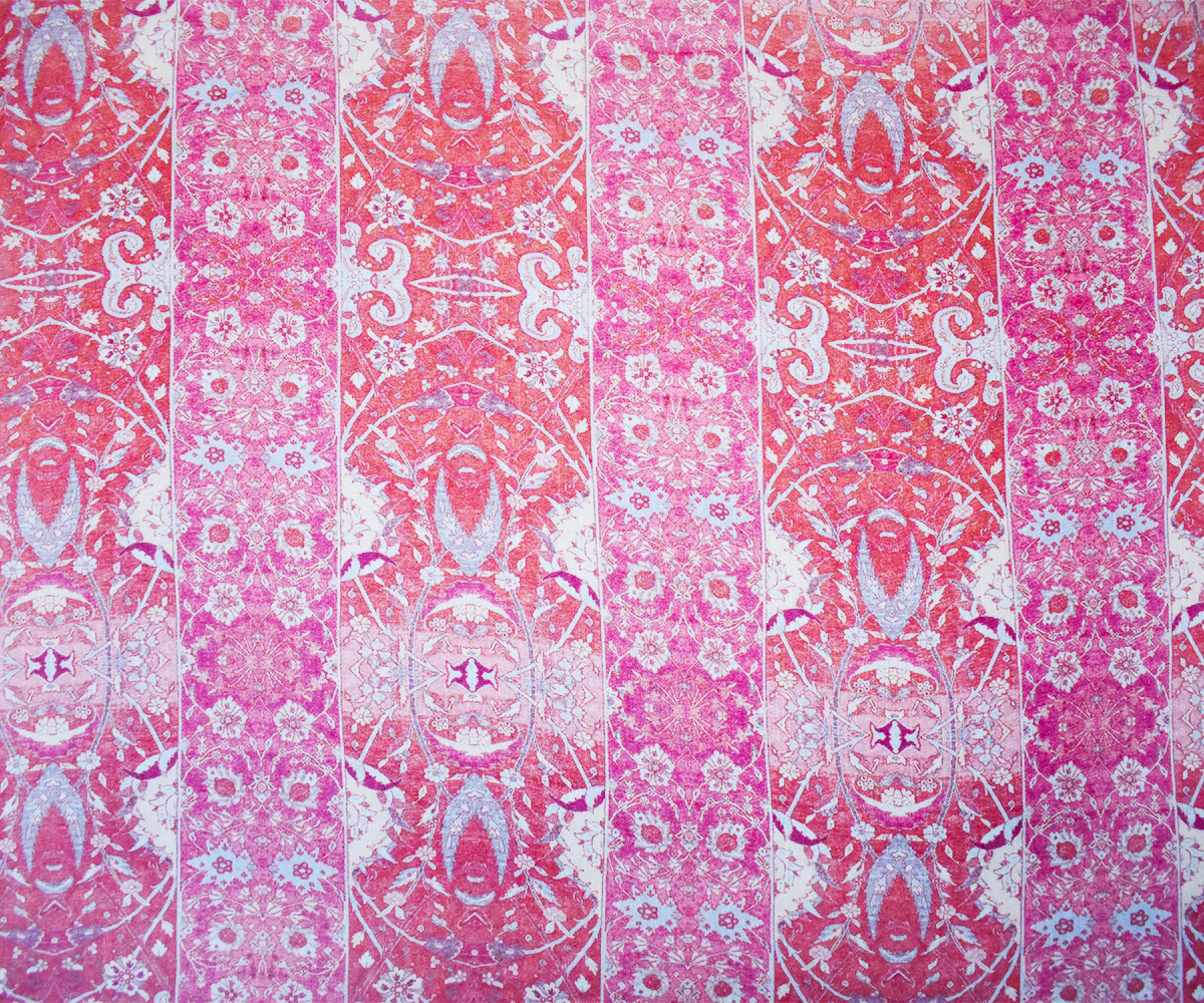 Pink-Blue-Multi Poly Stripe Floral Printed Crinkle Yoryu Chiffon Woven Fabric - Image 3
