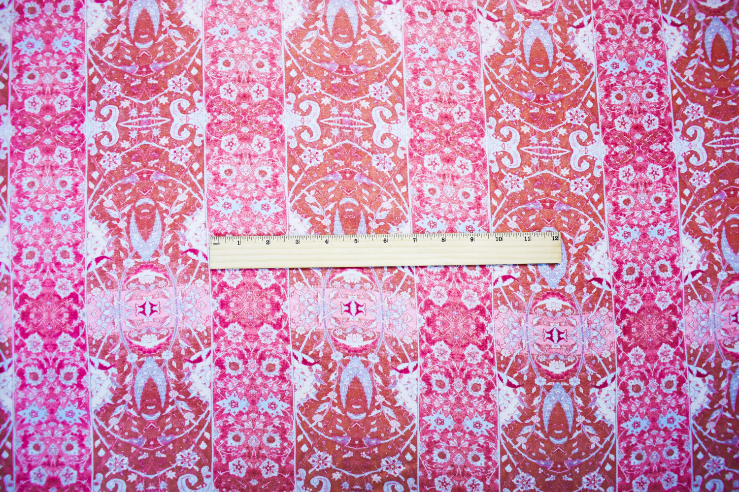Pink-Blue-Multi Poly Stripe Floral Printed Crinkle Yoryu Chiffon Woven Fabric - Image 4