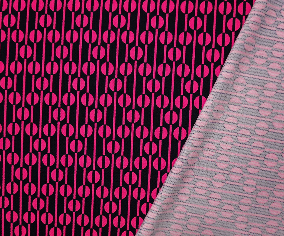Pink-Blue Poly Geometric Print Liverpool Double Knit Fabric - Image 2