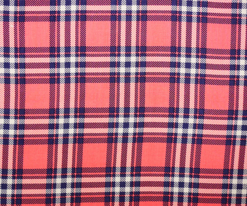 Pink-Blue-White Rayon Plaid Printed Challis Woven Fabric - Image 3
