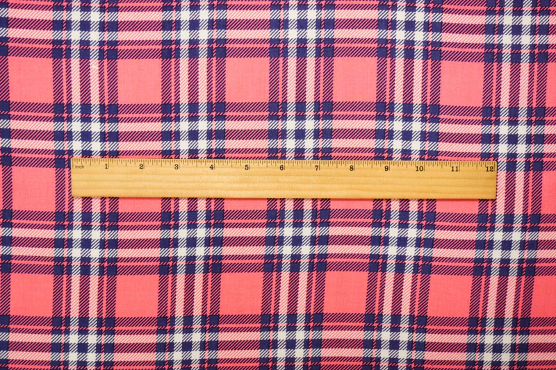 Pink-Blue-White Rayon Plaid Printed Challis Woven Fabric - Image 4