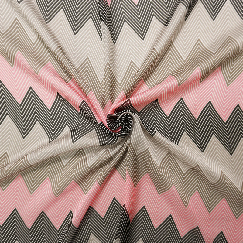 Pink-Gray-Muilti Silk Chevron Printed Chiffon Woven Fabric