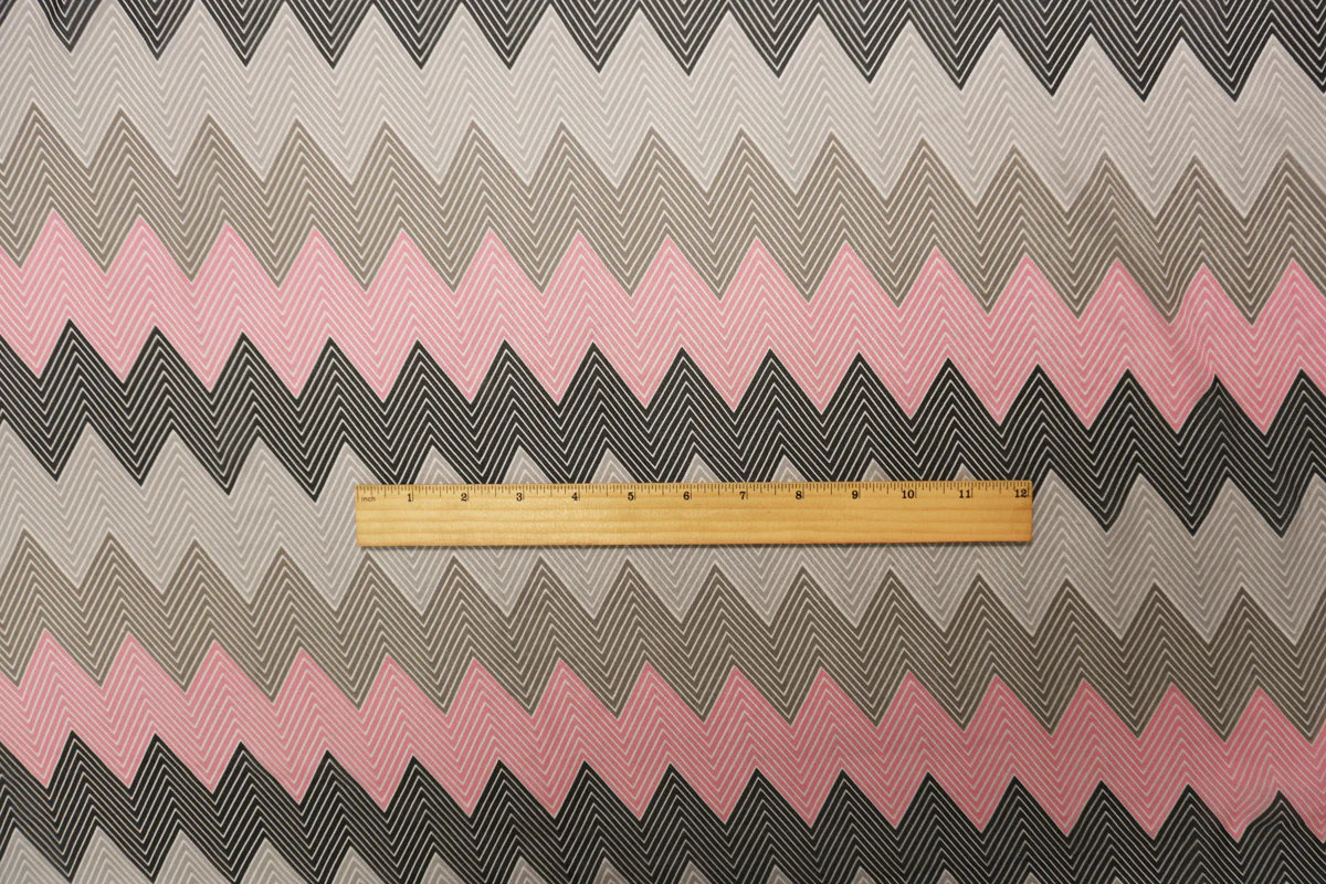 Pink-Gray-Muilti Silk Chevron Printed Chiffon Woven Fabric - Image 5