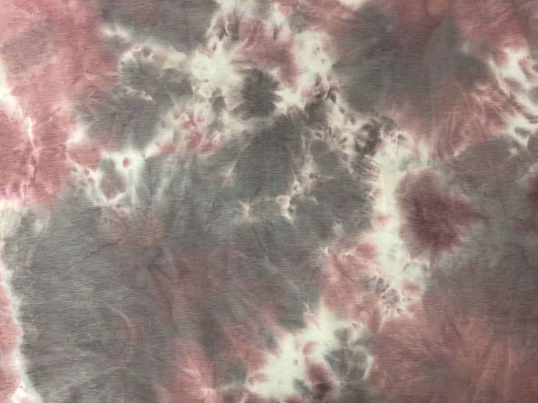 Pink-Gray Poly Rayon Stretch Tie Dye Fleece Knit Fabric - Image 2