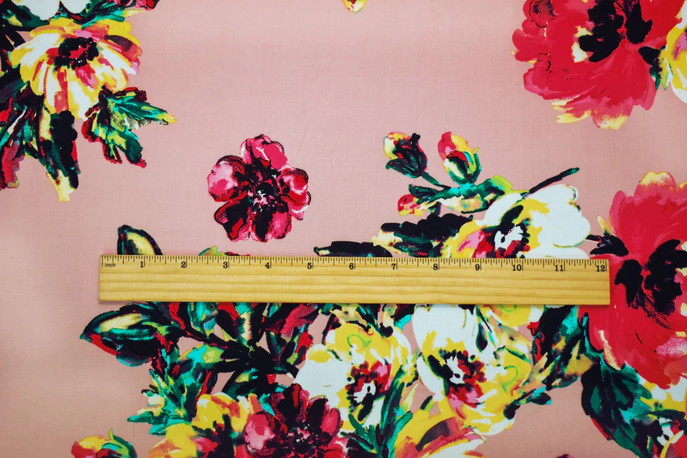 Pink-Green-Multi Cotton Floral Printed Stretch Spandex Poplin Woven Fabric - Image 2