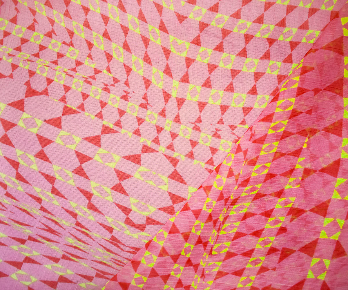 Pink-Green Poly Abstract Printed Crinkle Yoryu Chiffon Woven Fabric - Image 2
