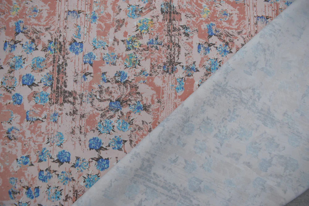 Pink-Multi Cotton Floral Texture Printed Stretch Twill Sateen Woven Fabric - Image 2