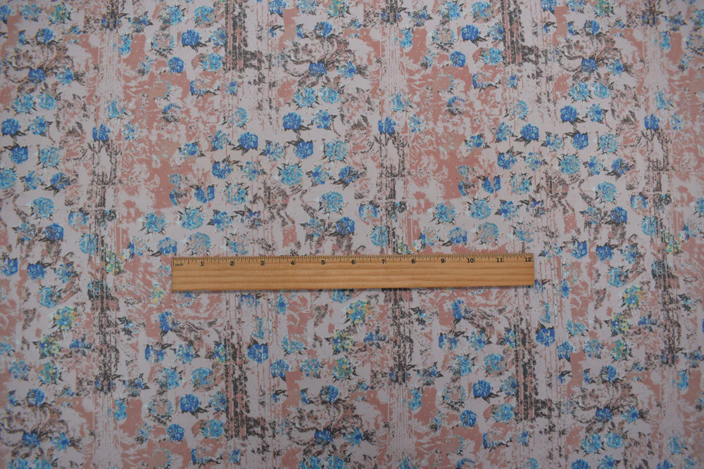 Pink-Multi Cotton Floral Texture Printed Stretch Twill Sateen Woven Fabric - Image 5