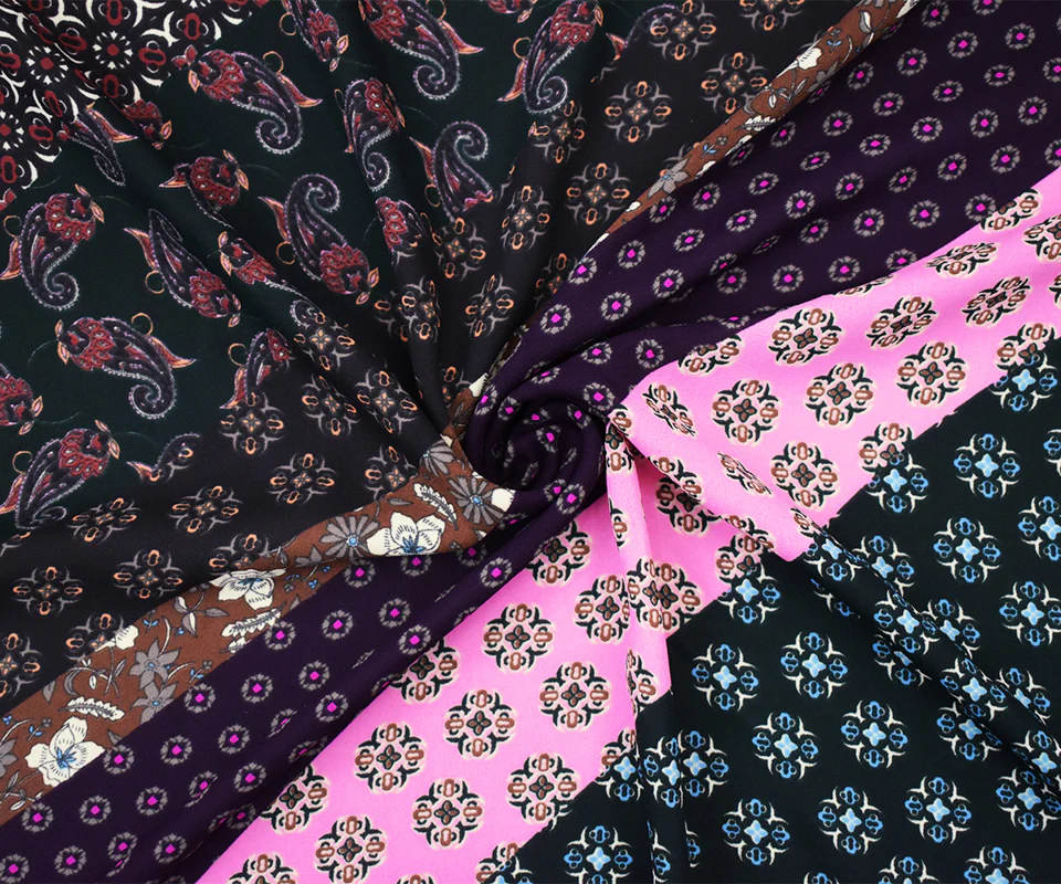 Pink-Multi Designer Pattern Diagonal Print Georgette Fabric - Image 3