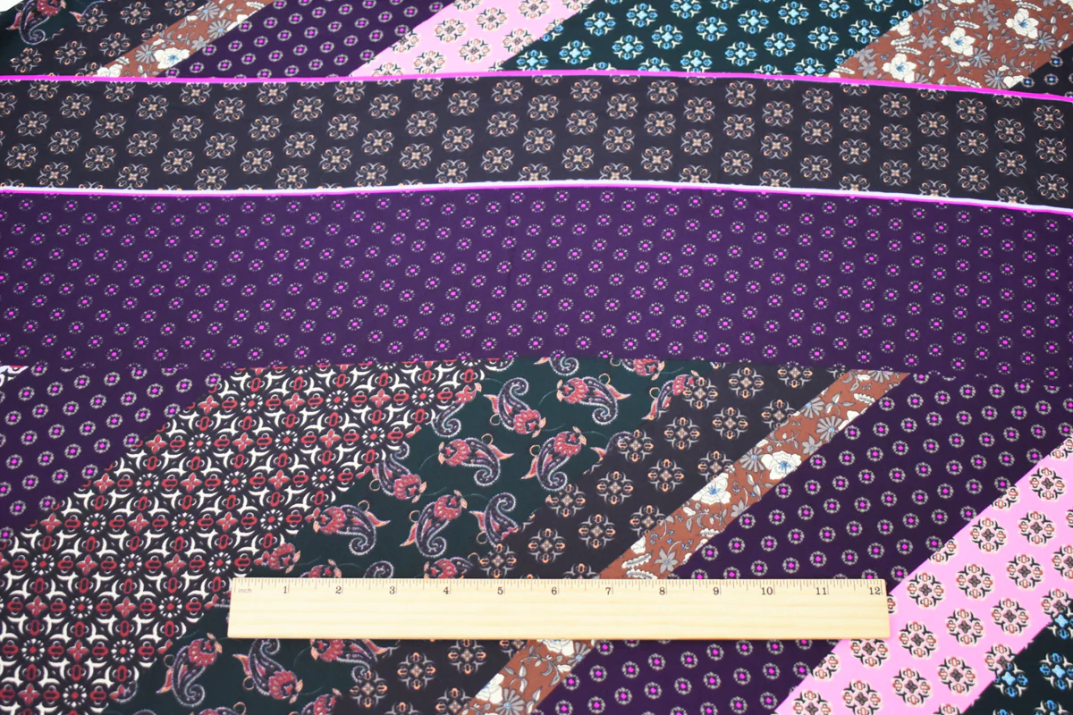Pink-Multi Designer Pattern Diagonal Print Georgette Fabric - Image 5