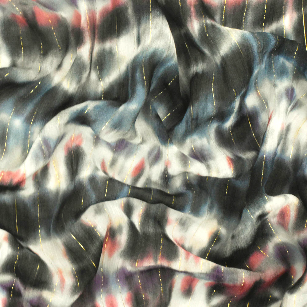 Pink-Multi Famous Designer Tie Dye Printed Metallic Stripe Chiffon Fabric - Image 3