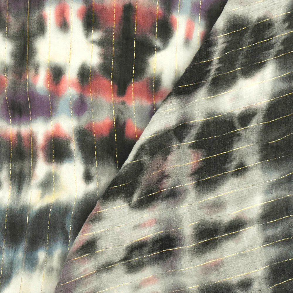 Pink-Multi Famous Designer Tie Dye Printed Metallic Stripe Chiffon Fabric - Image 4