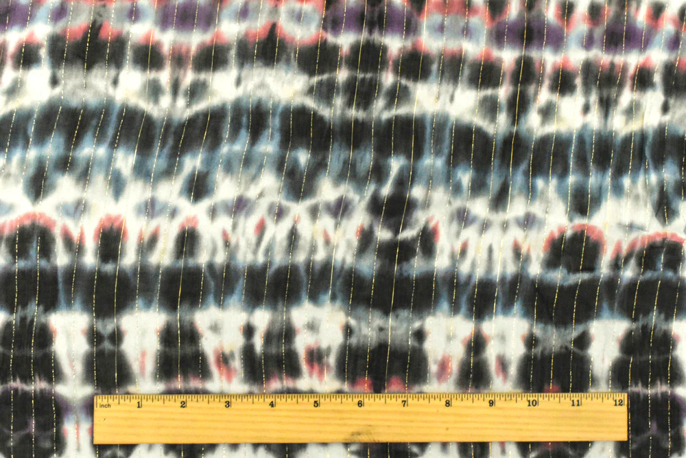 Pink-Multi Famous Designer Tie Dye Printed Metallic Stripe Chiffon Fabric - Image 5