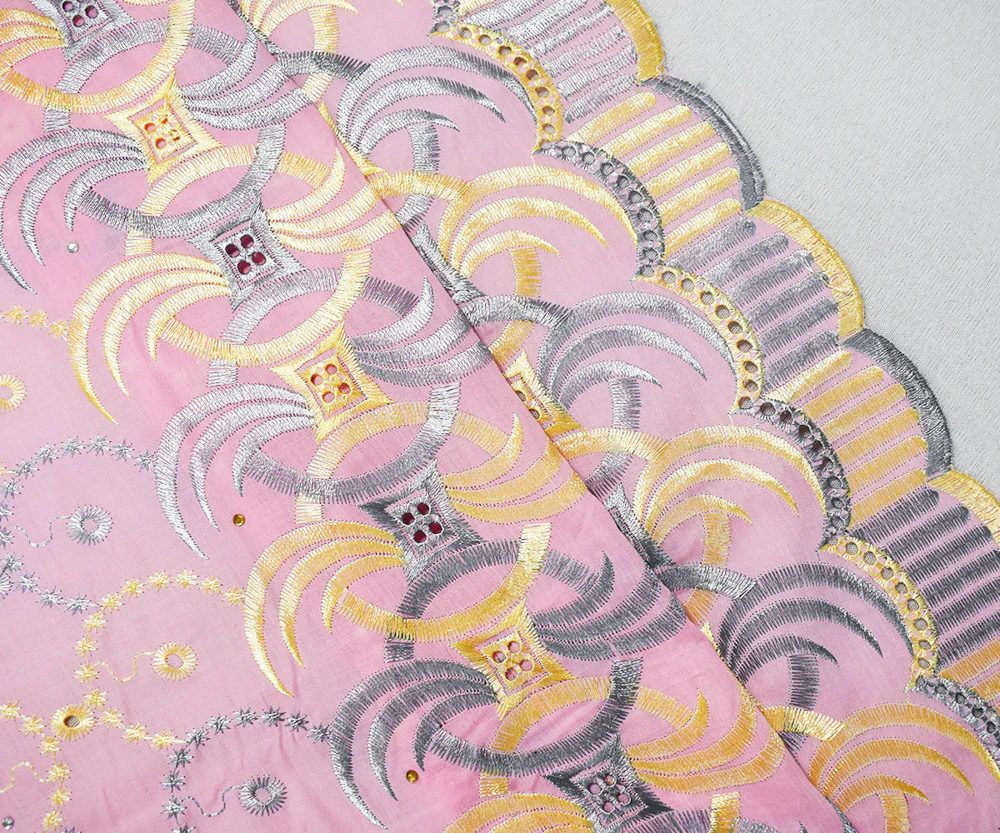 Pink-Multi Poly Embroidered Abstract Scallop Rhinestone Woven Fabric - Image 2