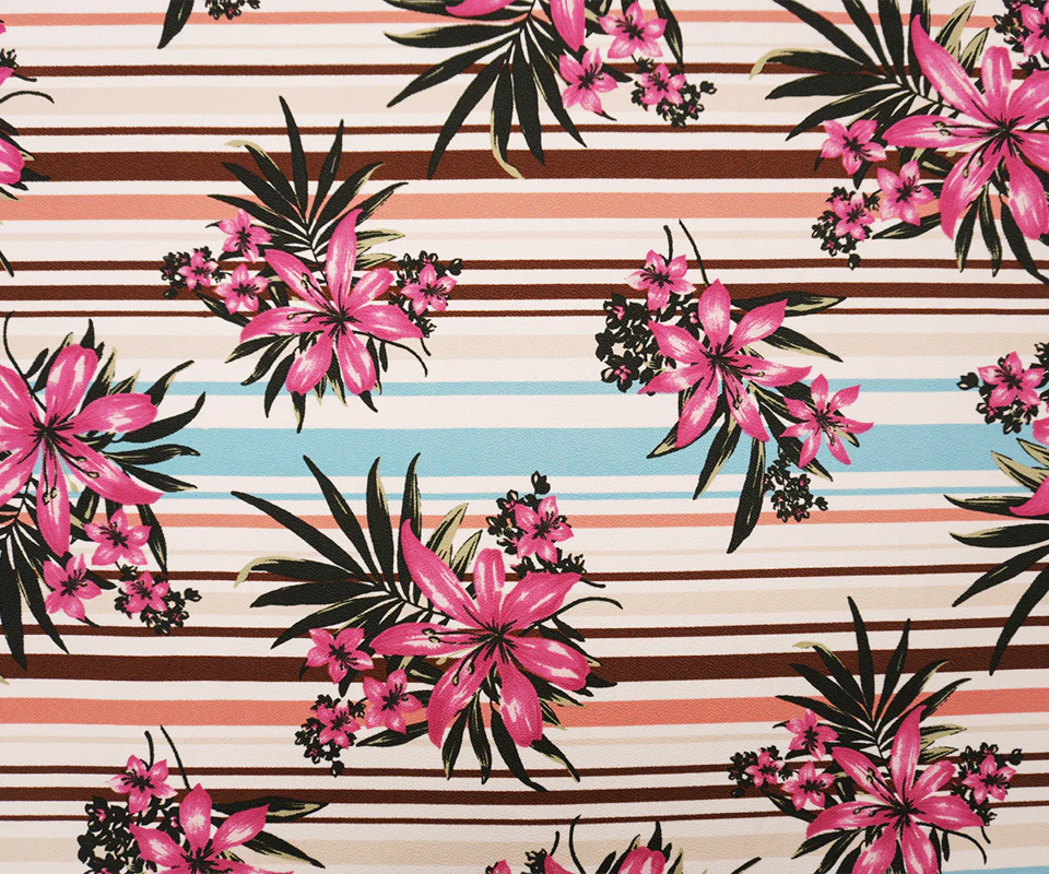 Pink-Multi Poly Floral Stripe Print Liverpool Double Knit Fabric - Image 3