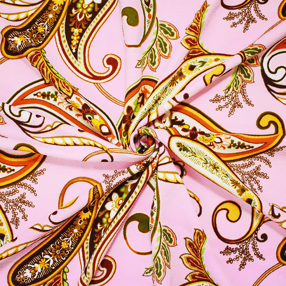 Pink-Multi Poly Paisley Print Stretch Spandex Liverpool Double Knit Fabric