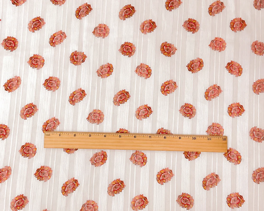 Pink-Multi Poly Paisley Printed Stripe Satin Chiffon Woven Fabric - Image 4