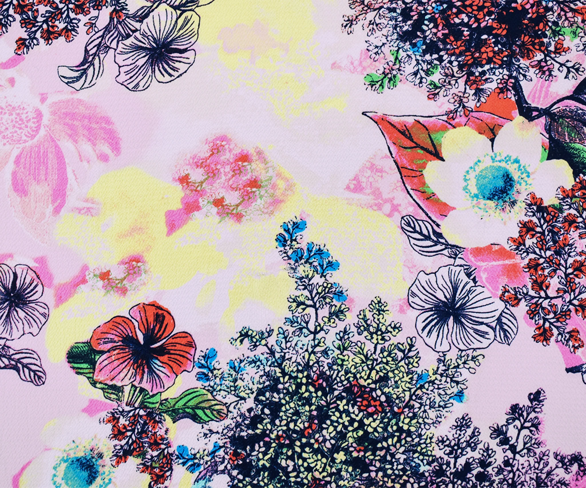 Pink-Multi Poly Stretch Spandex Floral Printed Pebble Crepe Woven Fabric - Image 2
