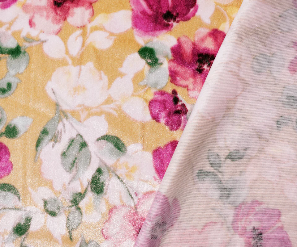Pink-Multi Poly Stretch Spandex Floral Printed Velvet Knit Fabric - Image 2