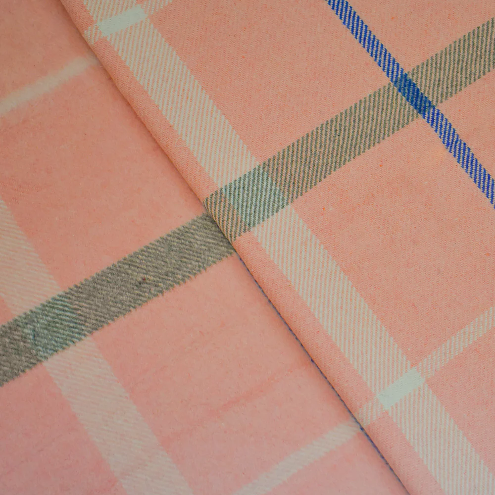Pink-Multi Polyester-Wool Single Sided Brushed Plaid Twill Jacketing Fabric - Image 2