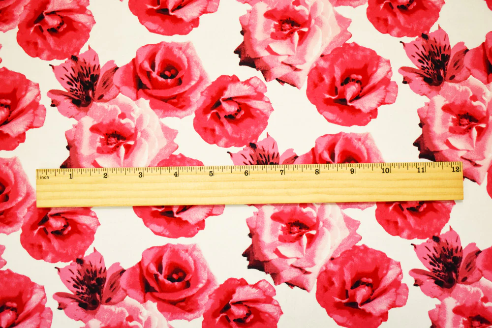 Pink-Off-White Cotton Stretch Spandex Floral Printed Poplin Woven Fabric - Image 2