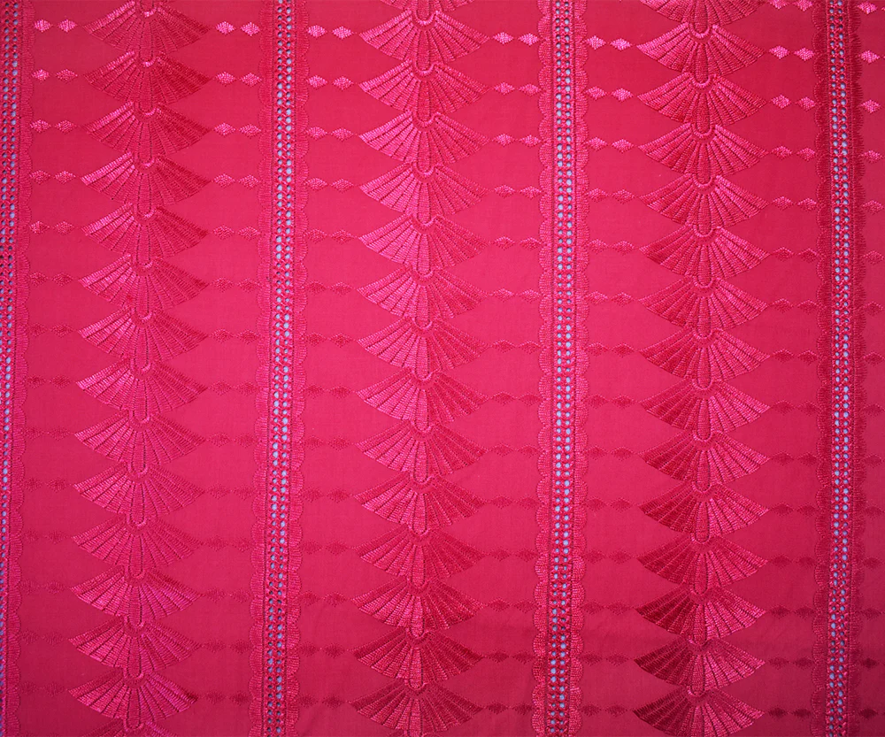 Pink Polyester Embroidered Fan Eyelet Scallop Woven Fabric - Image 4