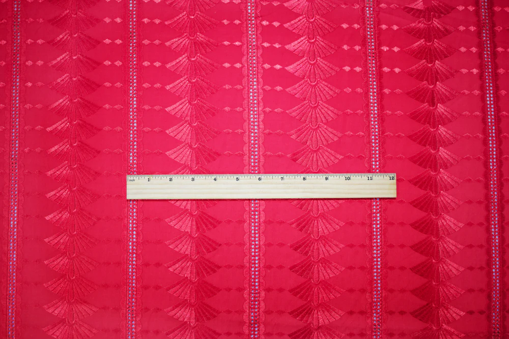 Pink Polyester Embroidered Fan Eyelet Scallop Woven Fabric - Image 5