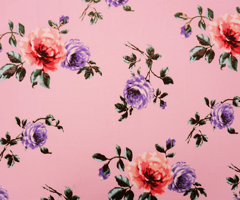 Pink-Purple-Multi Poly Floral Print Liverpool Double Knit Fabric - Image 3