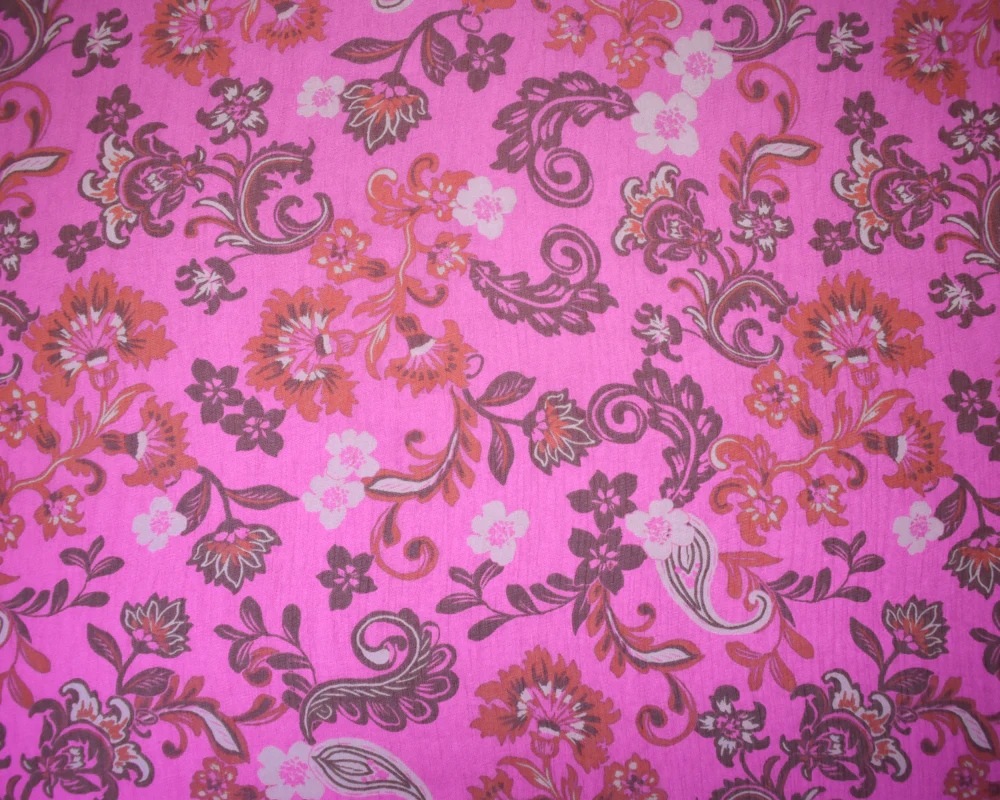 Pink-Red-Multi Poly Floral Paisely Printed Crinkle Chiffon Woven Fabric - Image 2