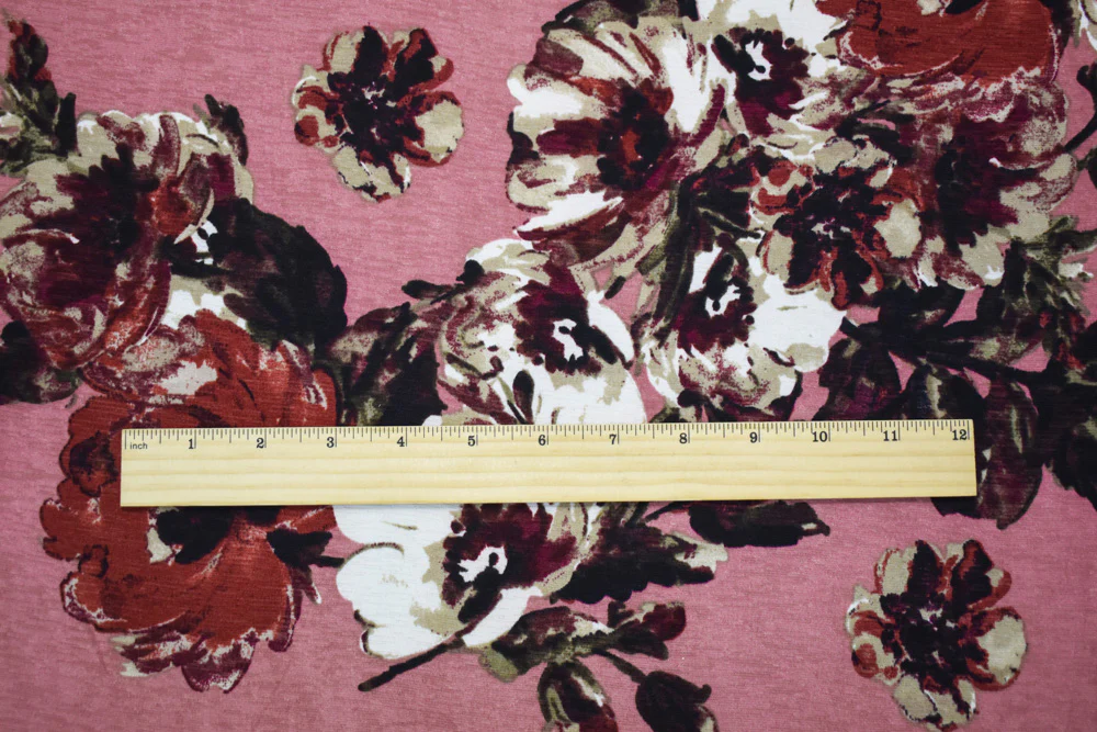 Pink-Red-Multi Poly Floral Printed Onion Skin Jersey Knit Fabric - Image 2