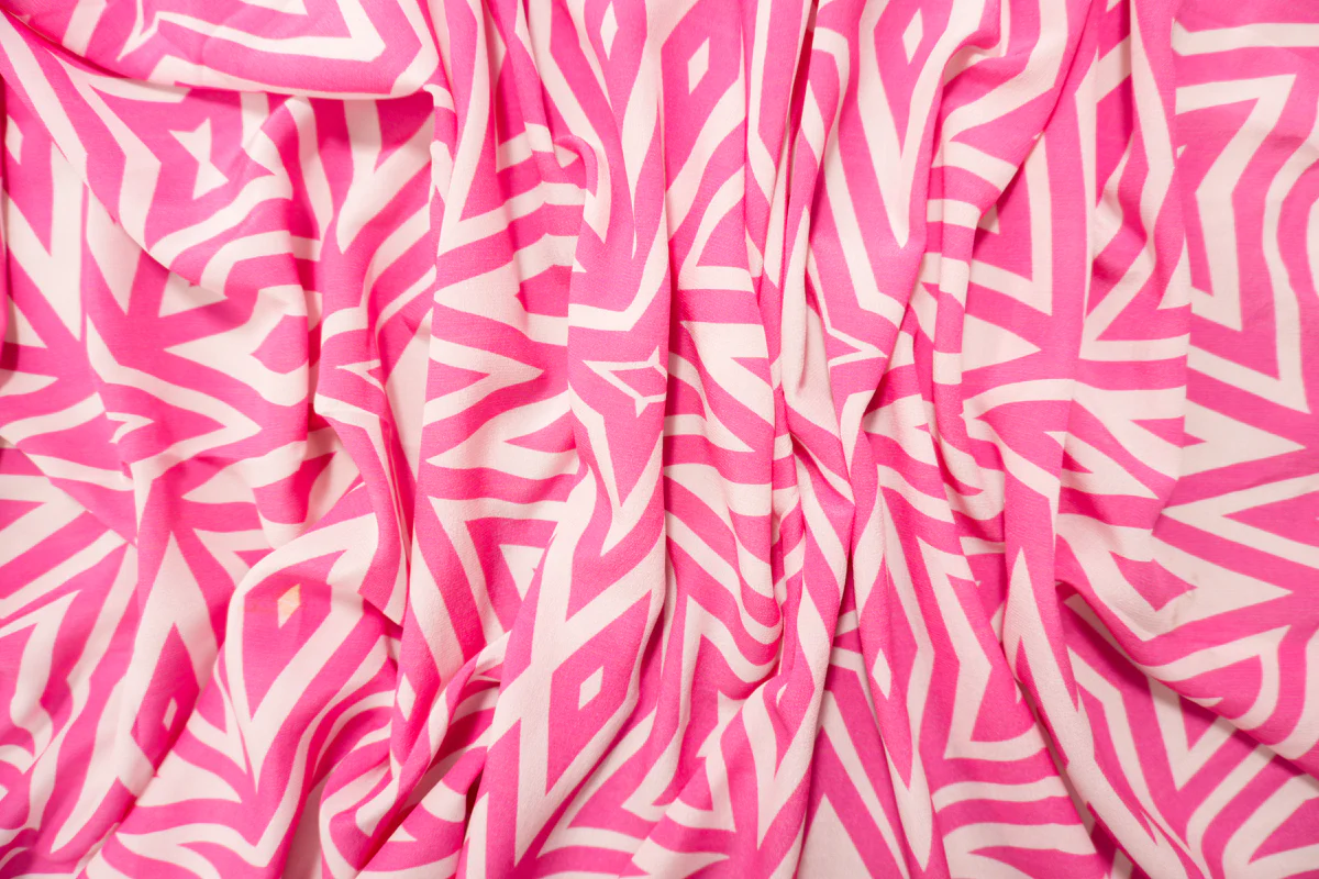 Pink Silk Abstract Geometric Printed Semi Sheer Crepe Woven Fabric - Image 3
