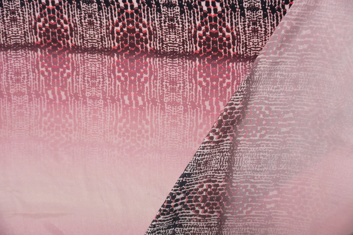Pink Silk Abstract Ombre Printed Crepe De Chine Woven Fabric - Image 2