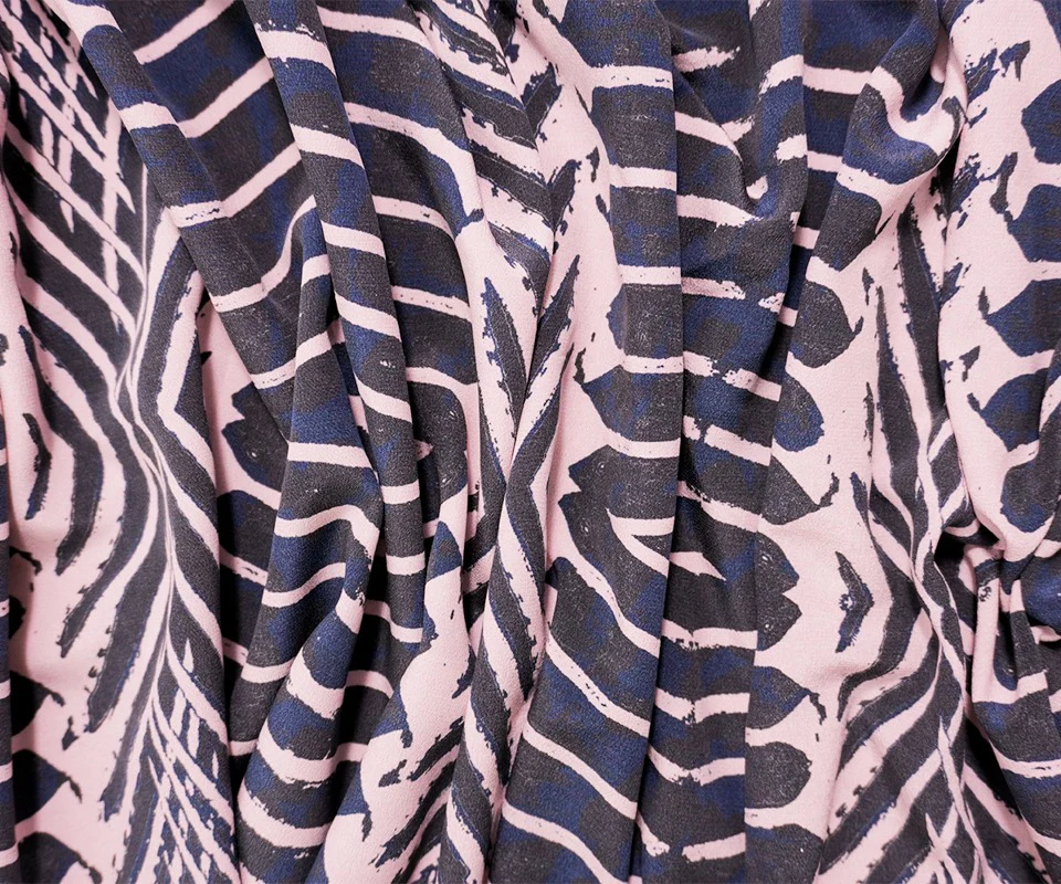 Pink Silk Abstract Printed Crepe De Chine Woven Fabric - Image 3