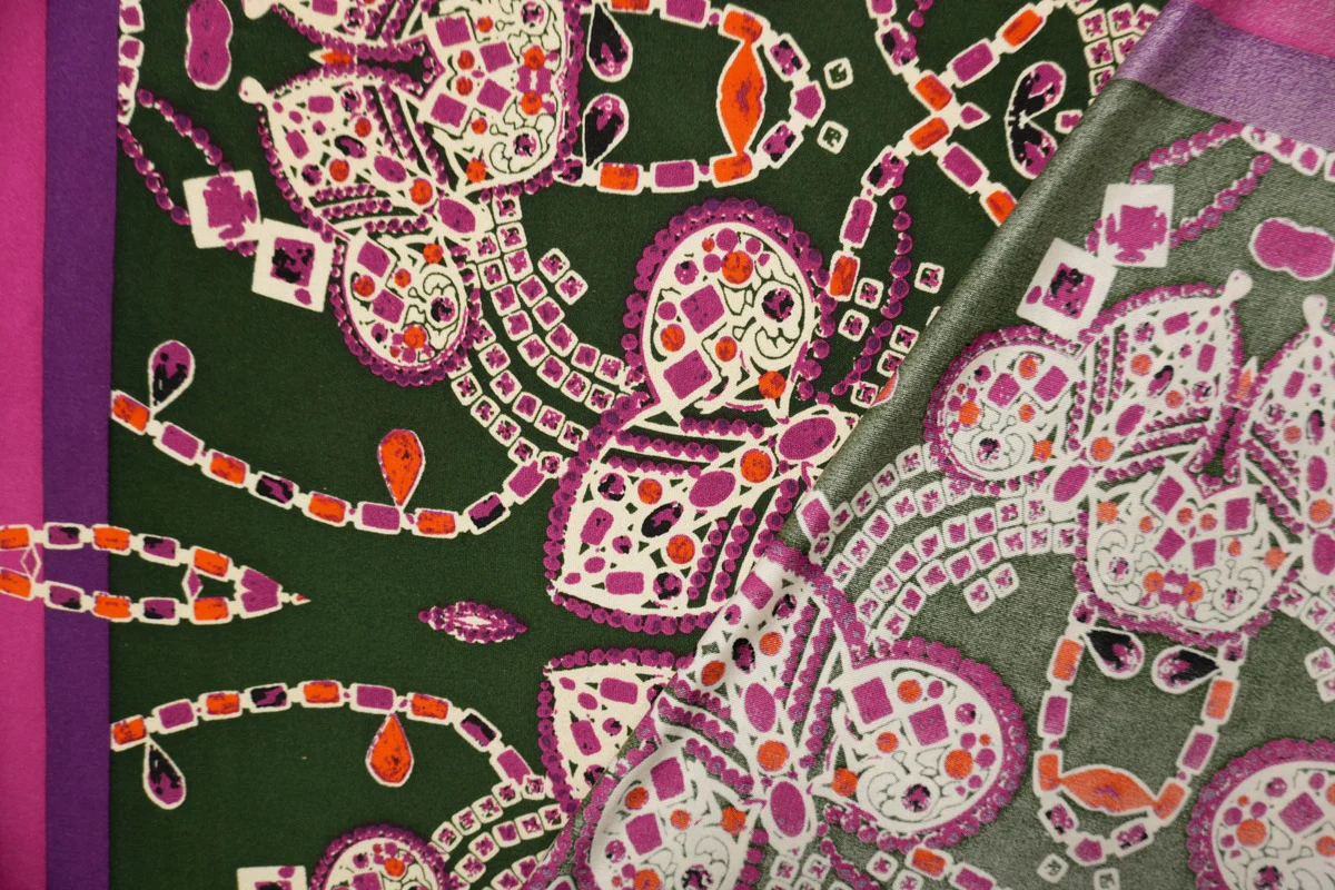 Pink Silk Border Printed Interlock Knit Fabric - Image 3