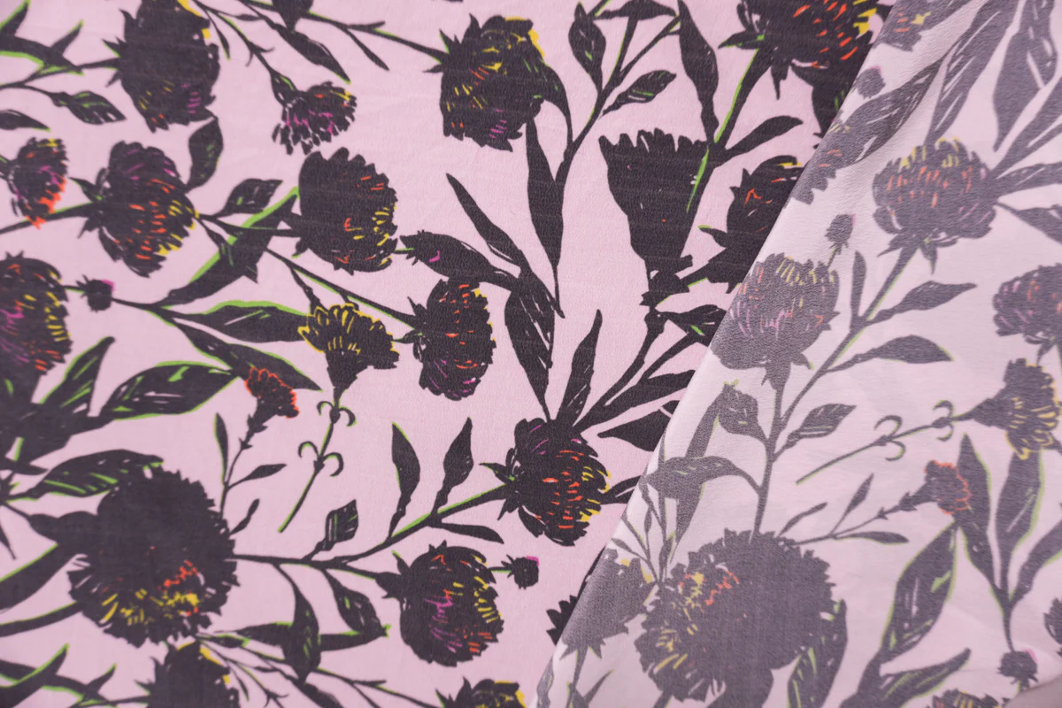 Pink Silk Floral Printed Crepe De Chine Woven Fabric - Image 2