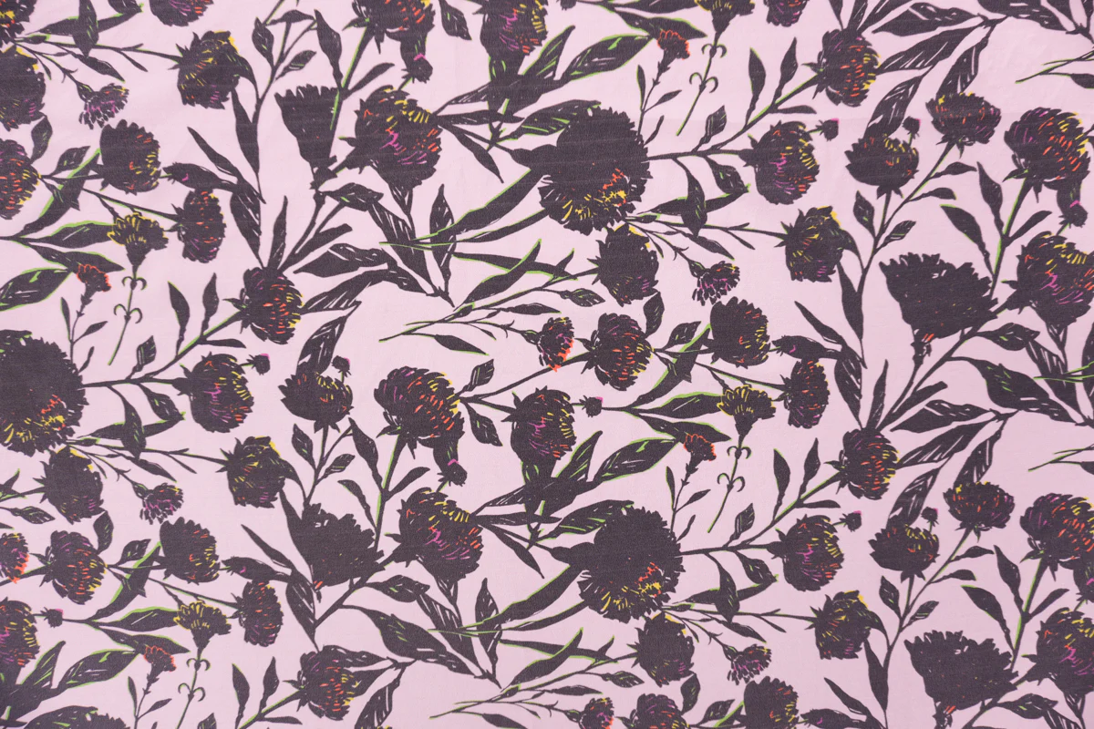 Pink Silk Floral Printed Crepe De Chine Woven Fabric - Image 4