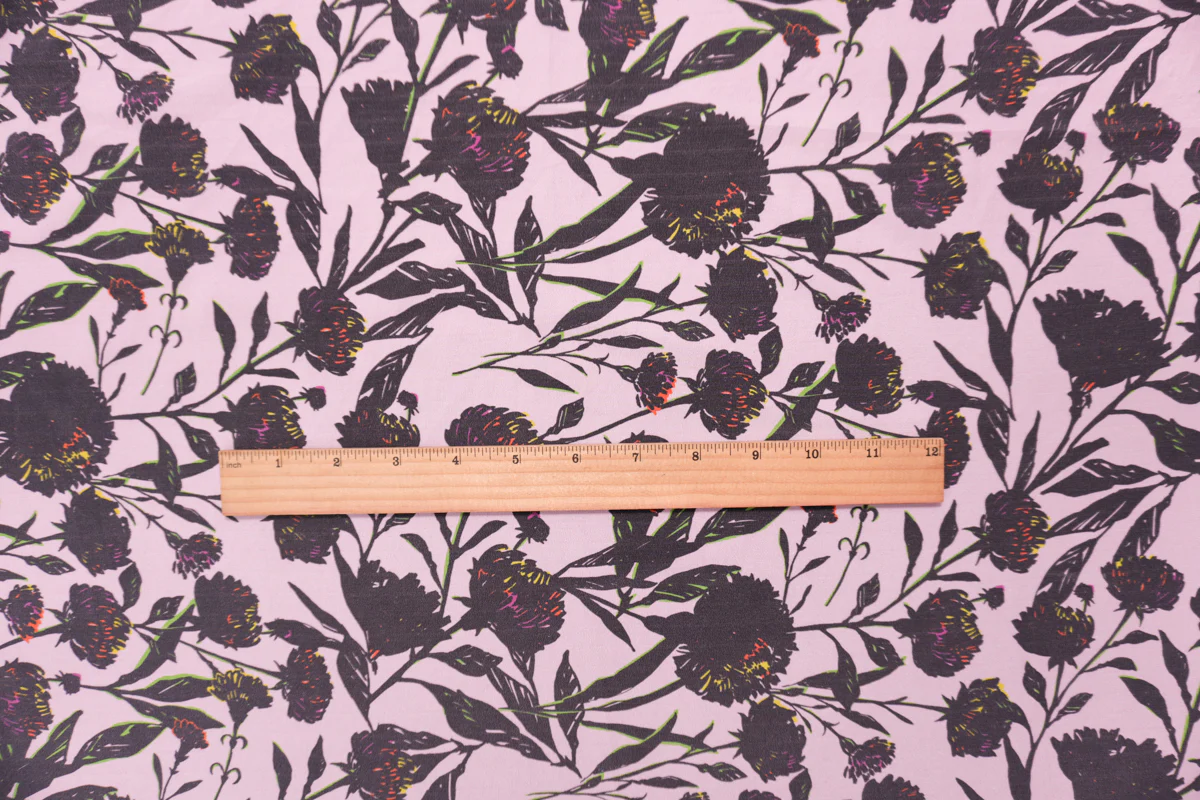 Pink Silk Floral Printed Crepe De Chine Woven Fabric - Image 5